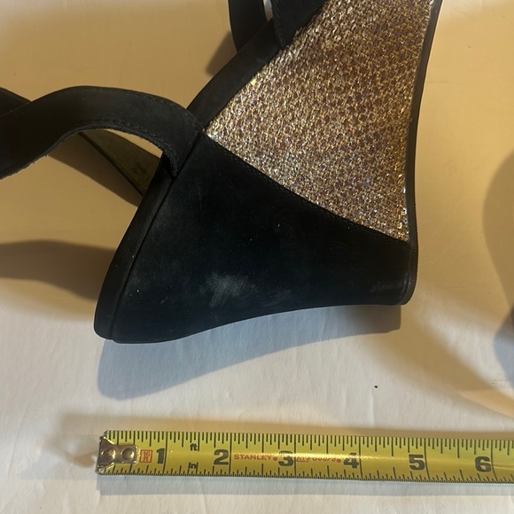 UGG Ariah Black suede w Nubick snake Gold heels Wedge Sandals wrap around ankle - Picture 6 of 9